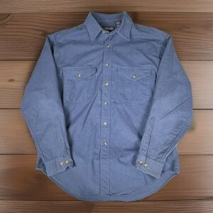 Vintage Lands End Heavy Fleece Flannel Shirt L Navy Fall ‘98 90s Workwear USA